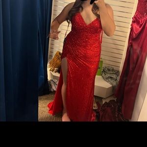 Red sequin prom dress